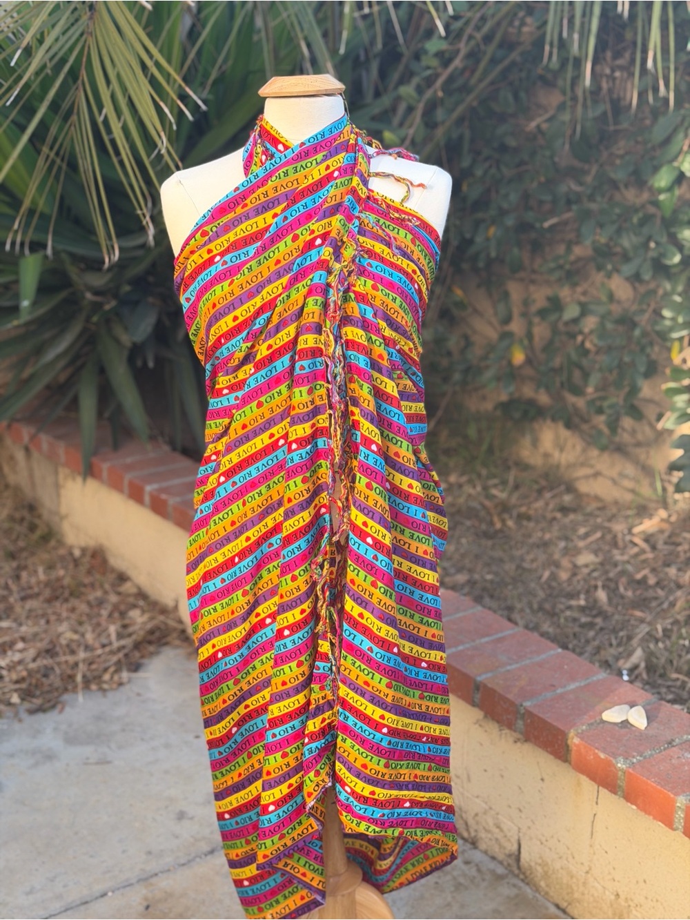 Multicolor 'I LOVE RIO' Print Wrap Scarf